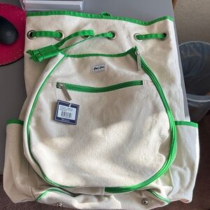 Canvas Drawstring Backpack with Green Trim